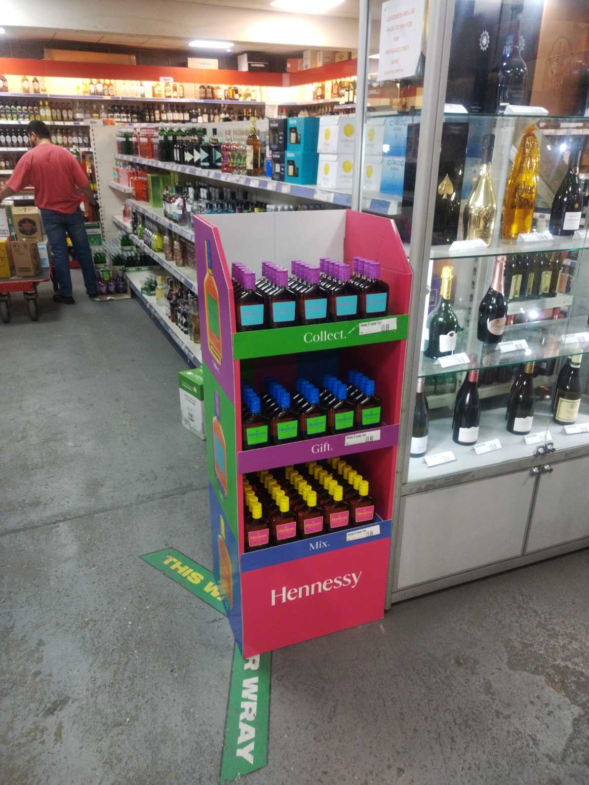 Hennessy display merchandised in store